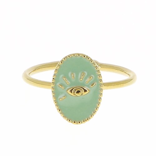 Anillo ovalado ajustable de latón resina epoxi - ojo - Dorado con oro fino Mint x1