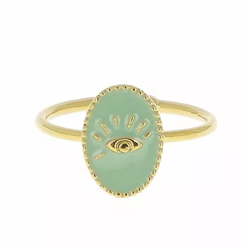 Anillo ovalado ajustable de latón resina epoxi - ojo - Dorado con oro fino Mint x1