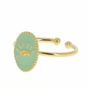 Anillo ovalado ajustable de latón resina epoxi - ojo - Dorado con oro fino Mint x1