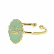 Anillo ovalado ajustable de latón resina epoxi - ojo - Dorado con oro fino Mint x1