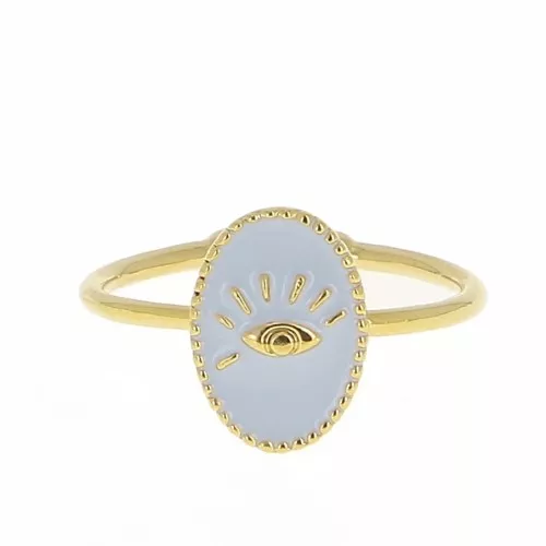 Anillo ovalado ajustable resina epoxi - ojo - Dorado con oro- Color Malva claro x1