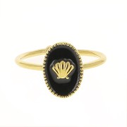 Anillo ovalado ajustable resina epoxi - concha - Dorado con oro fino- Negro x1