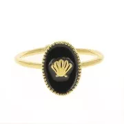 Anillo ovalado ajustable resina epoxi - concha - Dorado con oro fino- Negro x1