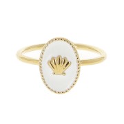 Anillo ovalado ajustable resina epoxi - concha - Dorado con oro fino- Blancox1