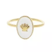 Anillo ovalado ajustable resina epoxi - concha - Dorado con oro fino- Blancox1