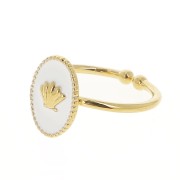 Anillo ovalado ajustable resina epoxi - concha - Dorado con oro fino- Blancox1