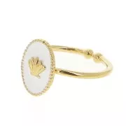 Anillo ovalado ajustable resina epoxi - concha - Dorado con oro fino- Blancox1