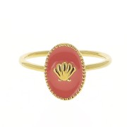 Anillo ovalado ajustable resina epoxi - concha - Dorado con oro fino- Coral x1|raw }}