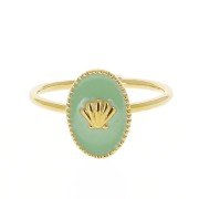 Anillo ovalado ajustable resina epoxi - concha - Dorado con oro fino - Mint x1