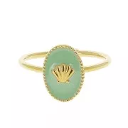 Anillo ovalado ajustable resina epoxi - concha - Dorado con oro fino - Mint x1