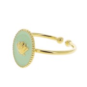 Anillo ovalado ajustable resina epoxi - concha - Dorado con oro fino - Mint x1
