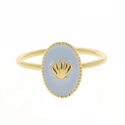 Anillo ovalado ajustable resina epoxi - concha - Dorado con oro fin Mauve claro x1