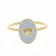 Anillo ovalado ajustable resina epoxi - concha - Dorado con oro fin Mauve claro x1