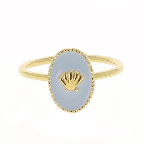 Anillo ovalado ajustable resina epoxi - concha - Dorado con oro fin Mauve claro x1