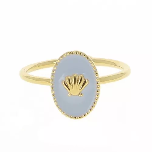 Anillo ovalado ajustable resina epoxi - concha - Dorado con oro fin Mauve claro x1