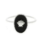 Anillo resina epoxi - estampado concha - chapado en plata fina- Negro x1
