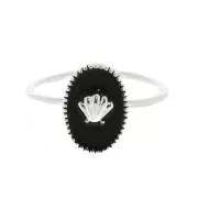 Anillo resina epoxi - estampado concha - chapado en plata fina- Negro x1