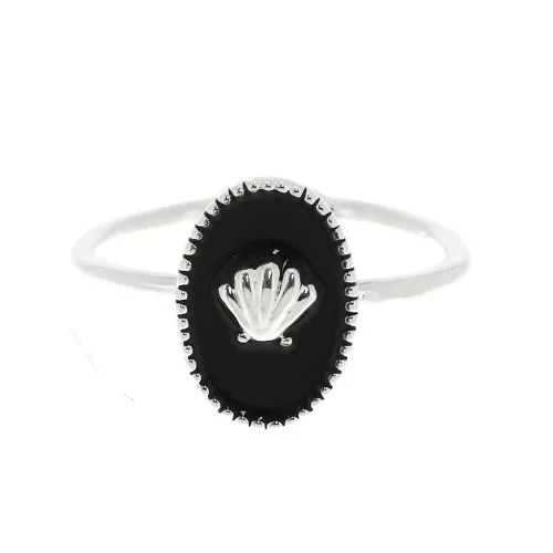 Anillo resina epoxi - estampado concha - chapado en plata fina- Negro x1