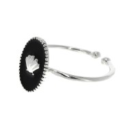 Anillo resina epoxi - estampado concha - chapado en plata fina- Negro x1