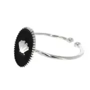 Anillo resina epoxi - estampado concha - chapado en plata fina- Negro x1