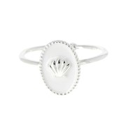 Anillo ajustable resina epoxi - estampado concha - chapado en plata fina- Blancox1|raw }}