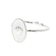 Anillo ajustable resina epoxi - estampado concha - chapado en plata fina- Blancox1