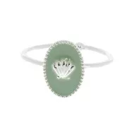Anillo ajustable resina epoxi - estampado concha - chapado en plata fina - Mint x1