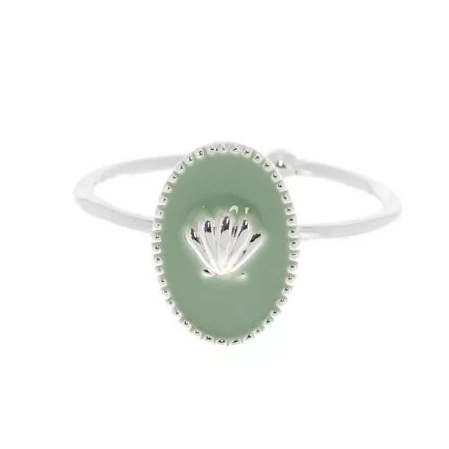 Anillo ajustable resina epoxi - estampado concha - chapado en plata fina - Mint x1