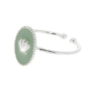 Anillo ajustable resina epoxi - estampado concha - chapado en plata fina - Mint x1