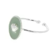 Anillo ajustable resina epoxi - estampado concha - chapado en plata fina - Mint x1