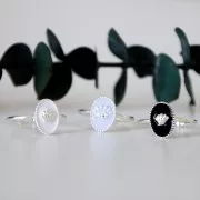 Anillo ajustable resina epoxi - estampado concha - chapado en plata fina - Mint x1