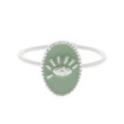 Anillo ajustable resina epoxi - estampado ojo - chapado en plata fina - Mint x1|raw }}