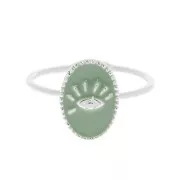 Anillo ajustable resina epoxi - estampado ojo - chapado en plata fina - Mint x1