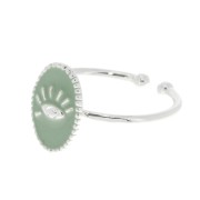 Anillo ajustable resina epoxi - estampado ojo - chapado en plata fina - Mint x1