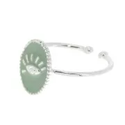 Anillo ajustable resina epoxi - estampado ojo - chapado en plata fina - Mint x1