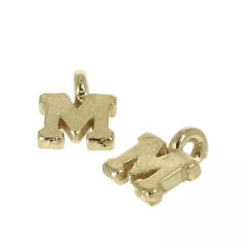 Dije letra alfabeto 8 mm con anilla cerrada - M - Chapado de Oro 3 micras x1