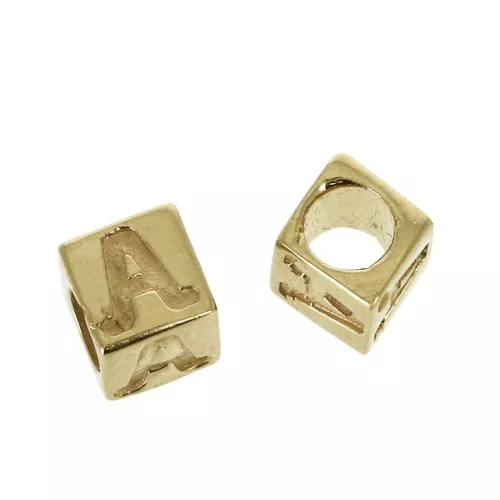 Cuenta letra alfabeto cubo 5 mm con un agujero grande- A - Chapado de Oro 3 micras x1
