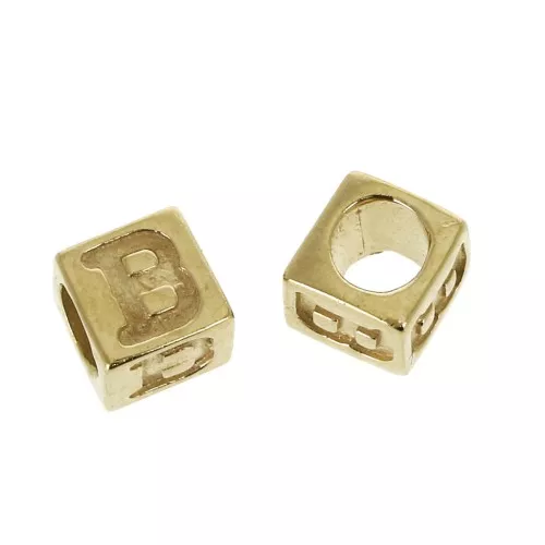 Cuenta letra alfabeto cubo 5 mm con un agujero grande B - Chapado de Oro 3 micras x1