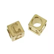 Cuenta letra alfabeto cubo 5 mm con un agujero grande- C - Chapado de Oro 3 micras x1
