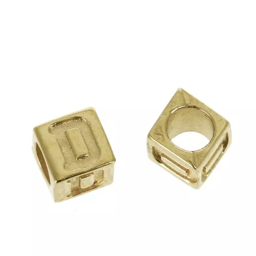 Cuenta letra alfabeto cubo 5 mm con un agujero grande- D - Chapado de Oro 3 micras x1
