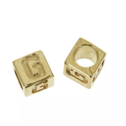 Cuenta letra alfabeto cubo 5 mm con un agujero grande- G - Chapado de Oro 3 micras x1