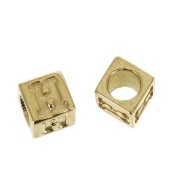 Cuenta letra alfabeto cubo 5 mm con un agujero grande- H - Chapado de Oro 3 micras x1