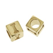 Cuenta letra alfabeto cubo 5 mm con un agujero grande- I - Chapado de Oro 3 micras x1