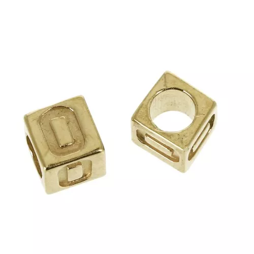 Cuenta letra alfabeto cubo 5 mm con un agujero grande- O - Chapado de Oro 3 micras x1
