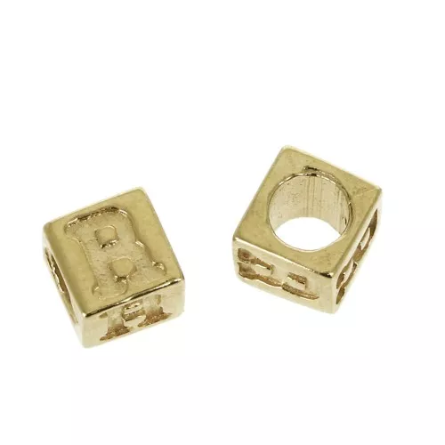 Cuenta letra alfabeto cubo 5 mm con un agujero grande- R - Chapado de Oro 3 micras x1