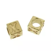 Cuenta letra alfabeto cubo 5 mm con un agujero grande- X - Chapado de Oro 3 micras x1