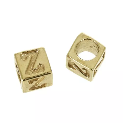 Cuenta letra alfabeto cubo 5 mm con un agujero grande- Z - Chapado de Oro 3 micras x1