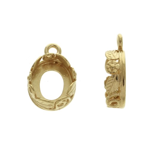 Colgante ovalado con detalles cabuchón fondo plano 10x8 mm Chapado Oro 3 micras x1