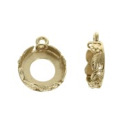 Colgante redondo trabajado cabuchón fondo plano 10 mm  Chapado oro 3 micras x1