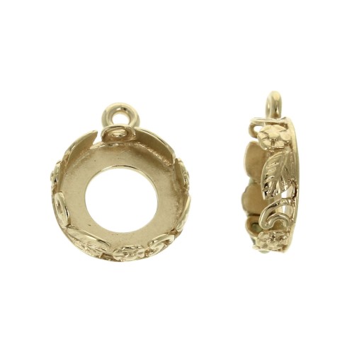 Colgante redondo trabajado cabuchón fondo plano 10 mm  Chapado oro 3 micras x1